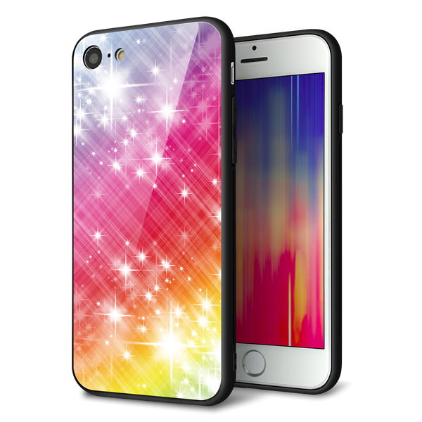 iPhone8 強化ガラス＆TPUスマホケース ガラプリ【VA872 レインボーフレーム】