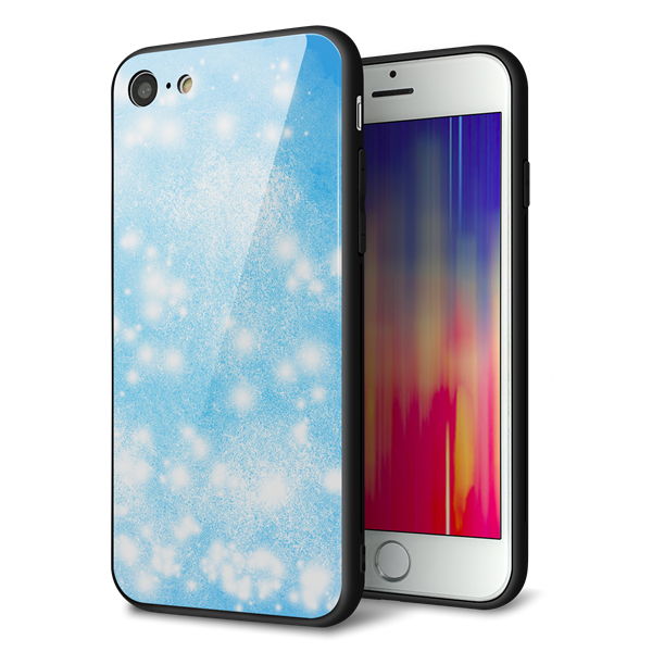 iPhone8 強化ガラス＆TPUスマホケース ガラプリ【YJ289 デザインブルー】