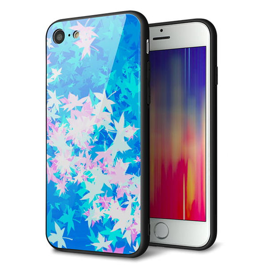 iPhone8 強化ガラス＆TPUスマホケース ガラプリ【YJ290 デザインもみじ】