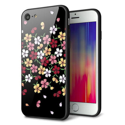 iPhone8 強化ガラス＆TPUスマホケース ガラプリ【YJ323 和柄 なでしこ】