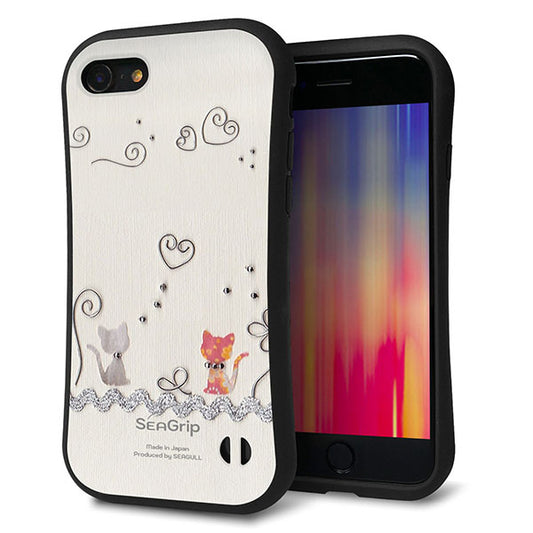 iPhone8 スマホケース 「SEA Grip」 グリップケース Sライン 【1103 クラフト写真 ネコ (ワイヤー1) 】 UV印刷
