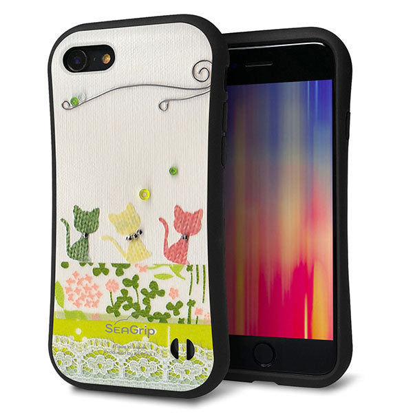 iPhone8 スマホケース 「SEA Grip」 グリップケース Sライン 【1106 クラフト写真 ネコ (ワイヤー2) 】 UV印刷