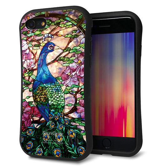 iPhone8 スマホケース 「SEA Grip」 グリップケース Sライン 【MA996 ステンドグラス クジャク】 UV印刷