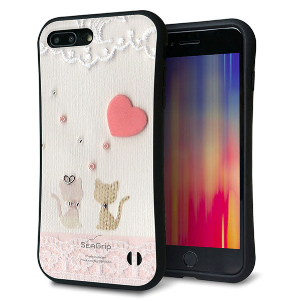 iPhone8 PLUS スマホケース 「SEA Grip」 グリップケース Sライン 【1104 クラフト写真 ネコ (ハートM) 】 UV印刷