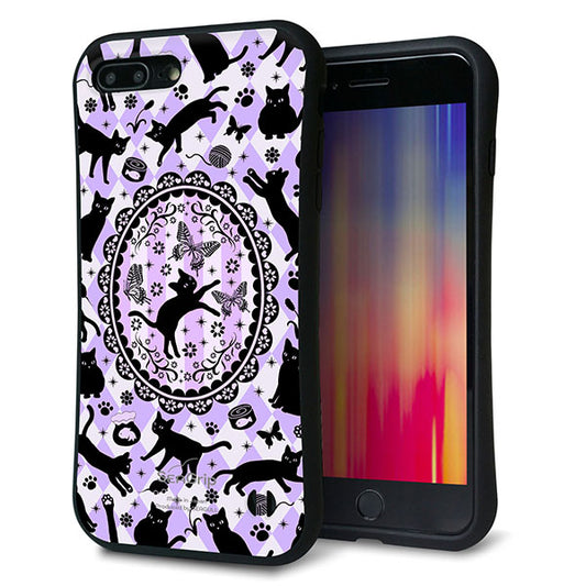 iPhone8 PLUS スマホケース 「SEA Grip」 グリップケース Sライン 【AG879 ネコがいっぱいダイヤ柄 パープル】 UV印刷
