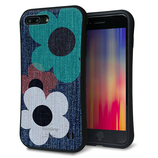 iPhone8 PLUS スマホケース 「SEA Grip」 グリップケース Sライン 【EK869 ルーズフラワーinデニム】 UV印刷