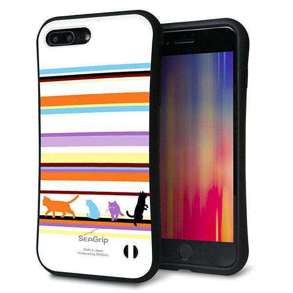 iPhone8 PLUS スマホケース 「SEA Grip」 グリップケース Sライン 【YA887 ストライプネコ01】 UV印刷