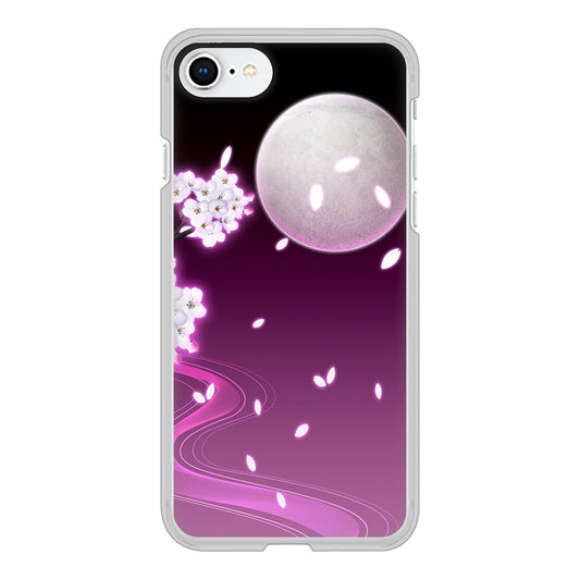 iPhone SE (第2世代) 高画質仕上げ 背面印刷 ハードケース 【1223 紫に染まる月と桜】