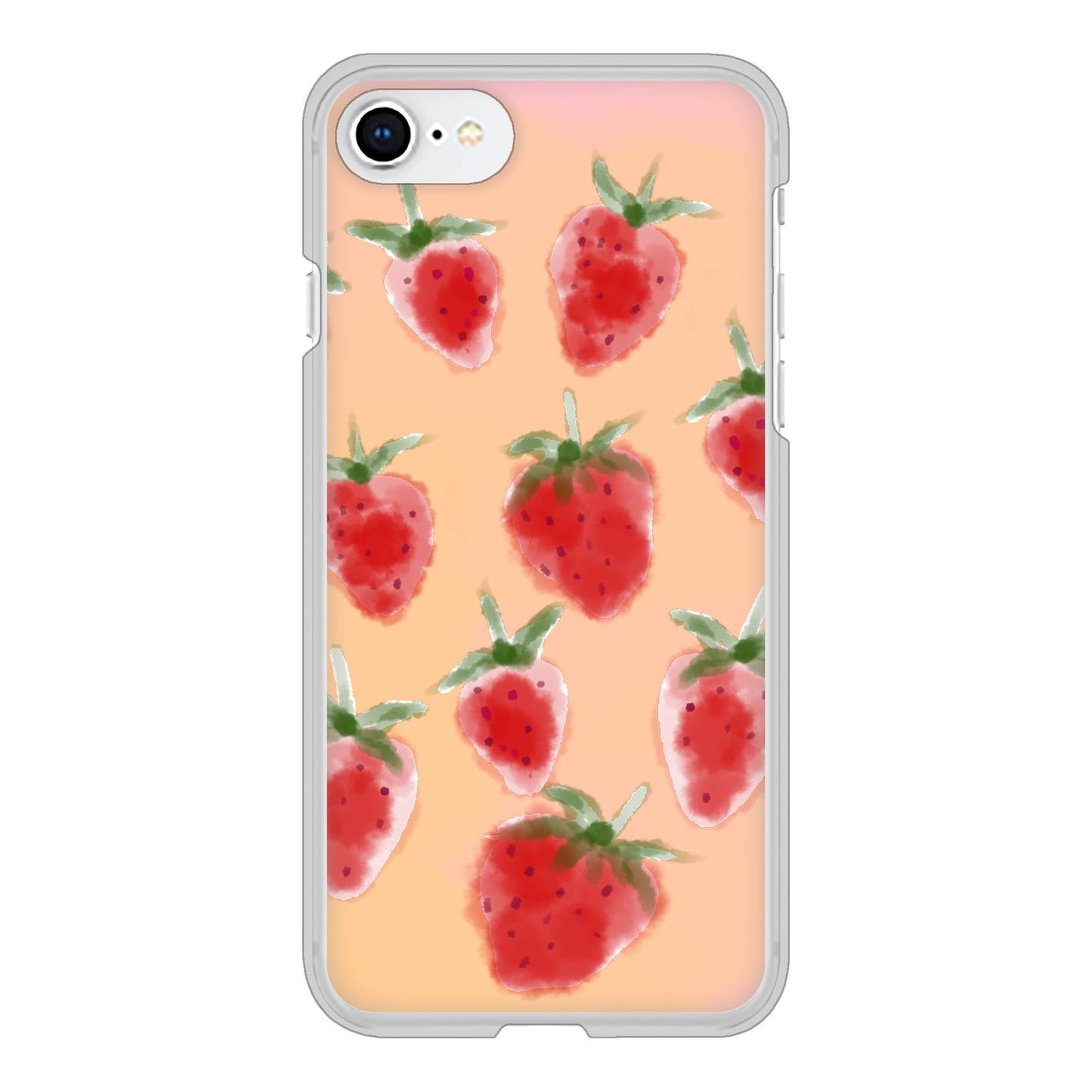 iPhone SE (第2世代) 高画質仕上げ 背面印刷 ハードケース イチゴ 水彩