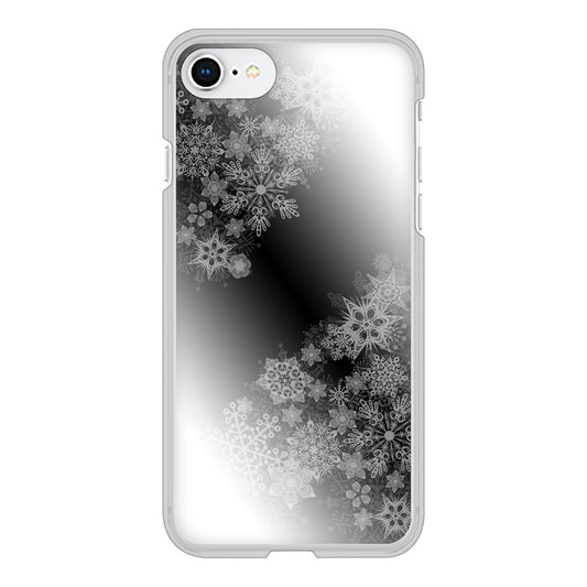 iPhone SE (第2世代) 高画質仕上げ 背面印刷 ハードケース 【YJ340 モノトーン 雪の結晶 】