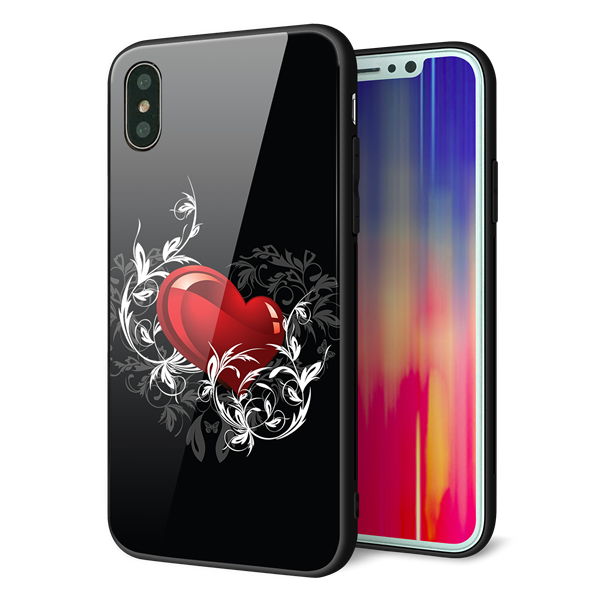 iPhone X 強化ガラス＆TPUスマホケース ガラプリ【032 クリスタルハート】
