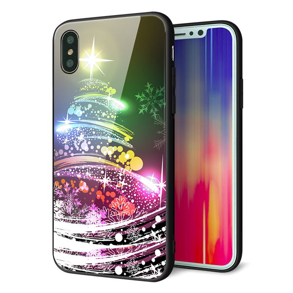 iPhone X 強化ガラス＆TPUスマホケース ガラプリ【722 レインボークリスマス】