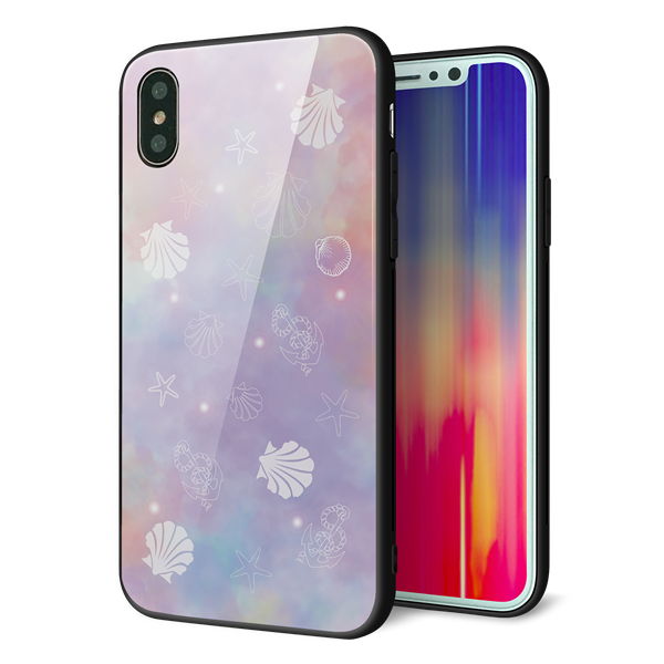 iPhone X 強化ガラス＆TPUスマホケース ガラプリ【KM883 シェル柄】
