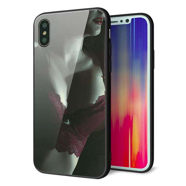 iPhone X 強化ガラス＆TPUスマホケース ガラプリ【KM887 ランジェリー】
