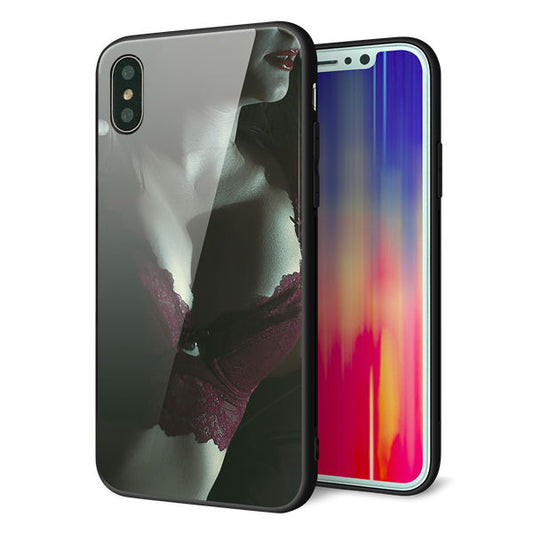 iPhone X 強化ガラス＆TPUスマホケース ガラプリ【KM887 ランジェリー】