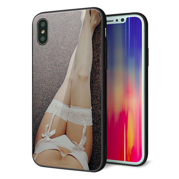 iPhone X 強化ガラス＆TPUスマホケース ガラプリ【KM888 ストッキング】