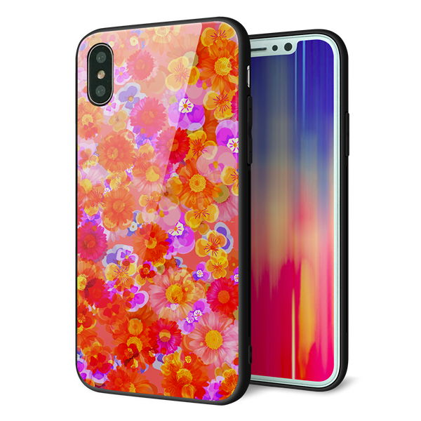 iPhone X 強化ガラス＆TPUスマホケース ガラプリ【SC871 リバティプリント フルールドパルファン（レッド）】