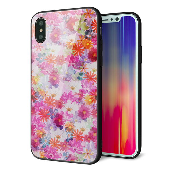 iPhone X 強化ガラス＆TPUスマホケース ガラプリ【SC874 リバティプリント プレスドフラワー（ピンク）】