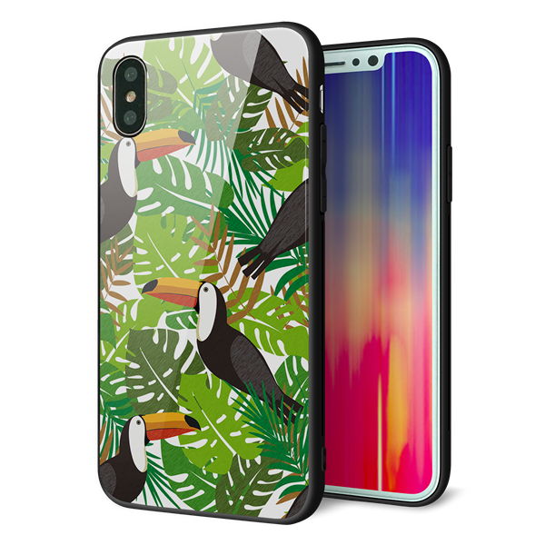 iPhone X 強化ガラス＆TPUスマホケース ガラプリ【SC894 ボタニカル トロピカルバード】