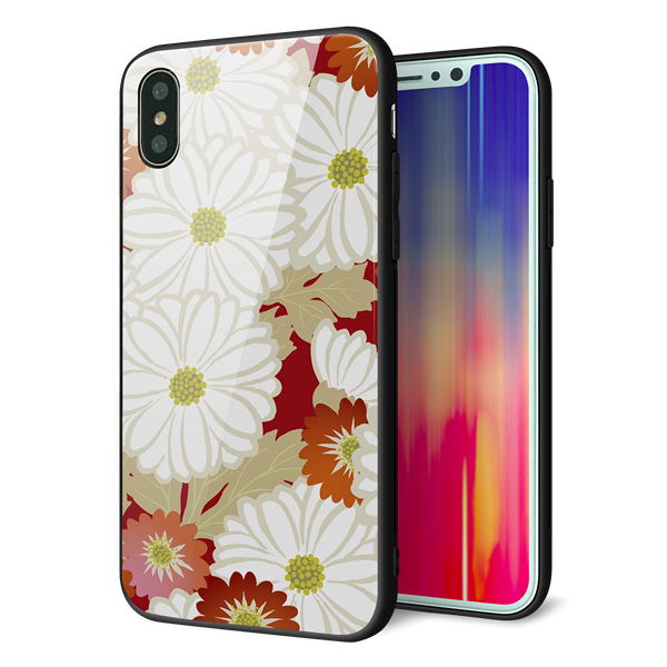 iPhone X 強化ガラス＆TPUスマホケース ガラプリ【YJ322 和柄 菊】