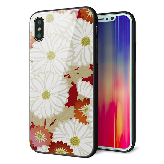 iPhone X 強化ガラス＆TPUスマホケース ガラプリ【YJ322 和柄 菊】