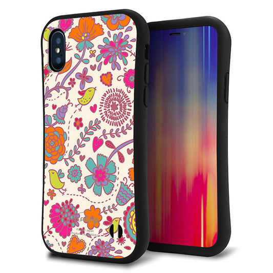 iPhone X スマホケース 「SEA Grip」 グリップケース Sライン 【323 小鳥と花】 UV印刷