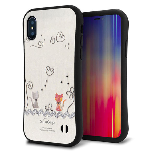 iPhone X スマホケース 「SEA Grip」 グリップケース Sライン 【1103 クラフト写真 ネコ (ワイヤー1) 】 UV印刷