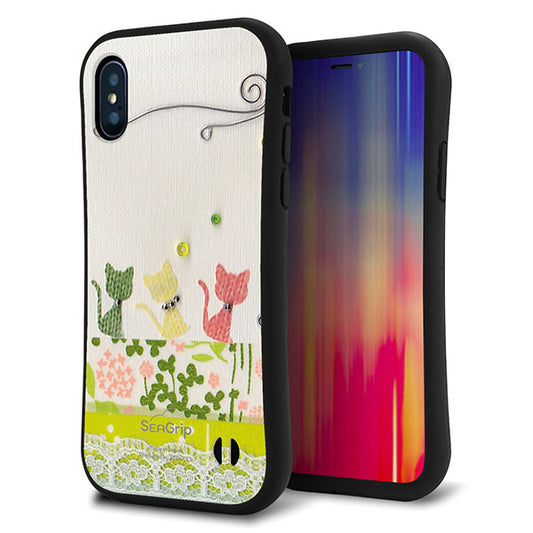 iPhone X スマホケース 「SEA Grip」 グリップケース Sライン 【1106 クラフト写真 ネコ (ワイヤー2) 】 UV印刷
