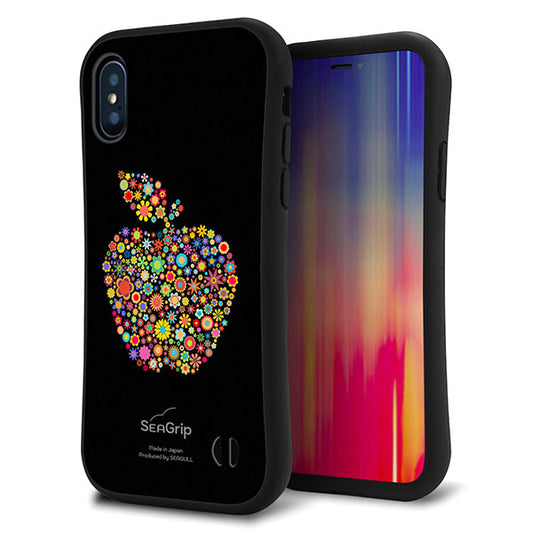 iPhone X スマホケース 「SEA Grip」 グリップケース Sライン 【1195 カラフルアップル】 UV印刷