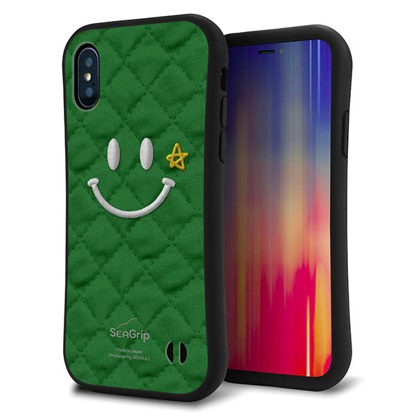 iPhone X スマホケース 「SEA Grip」 グリップケース Sライン 【KM936 スマイル スター グリーン 】 UV印刷