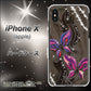 iPhone X 高画質仕上げ 背面印刷 ハードケース【1164 キラめくストーンと蝶】