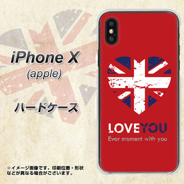 iPhone X 高画質仕上げ 背面印刷 ハードケース【SC804 ユニオンジャック ハートビンテージレッド】
