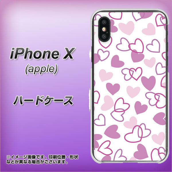 iPhone X 高画質仕上げ 背面印刷 ハードケース【VA928 ハートがいっぱい パープル】