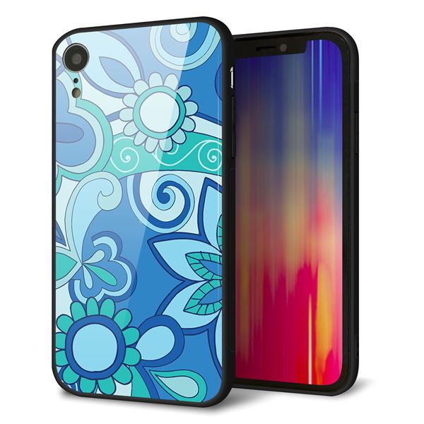 iPhone XR 強化ガラス＆TPUスマホケース ガラプリ【409 ブルーミックス】