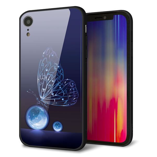iPhone XR 強化ガラス＆TPUスマホケース ガラプリ【418 神秘の蝶】