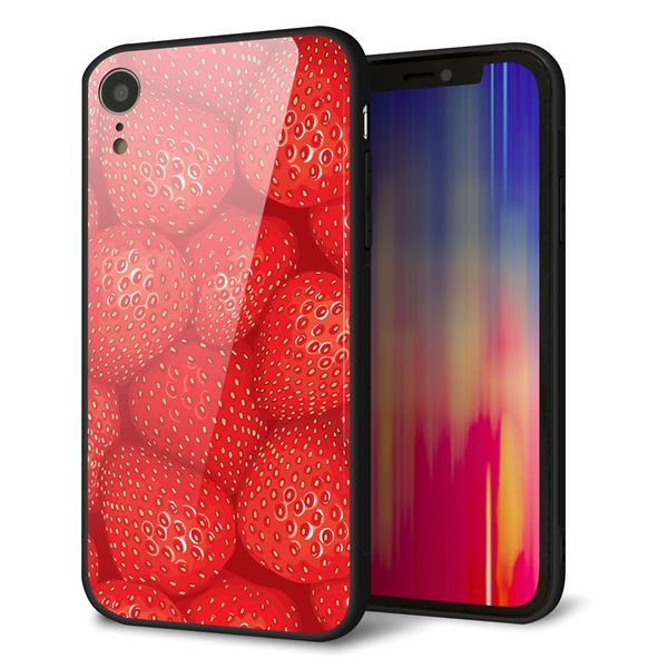 iPhone XR 強化ガラス＆TPUスマホケース ガラプリ【444 ストロベリーウォール】