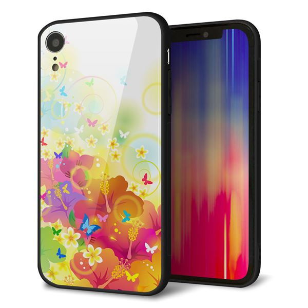 iPhone XR 強化ガラス＆TPUスマホケース ガラプリ【647 ハイビスカスと蝶】