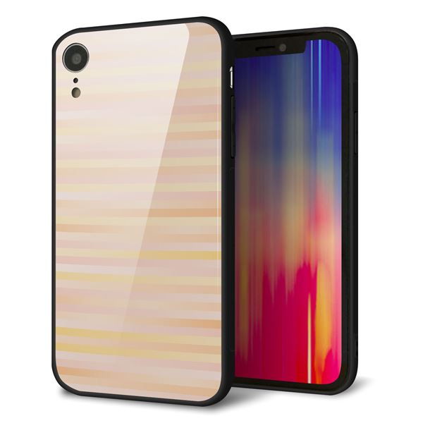 iPhone XR 強化ガラス＆TPUスマホケース ガラプリ【IB909 グラデーションボーダー_オレンジ】
