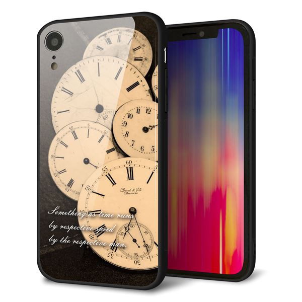 iPhone XR 強化ガラス＆TPUスマホケース ガラプリ【KM874 時計】