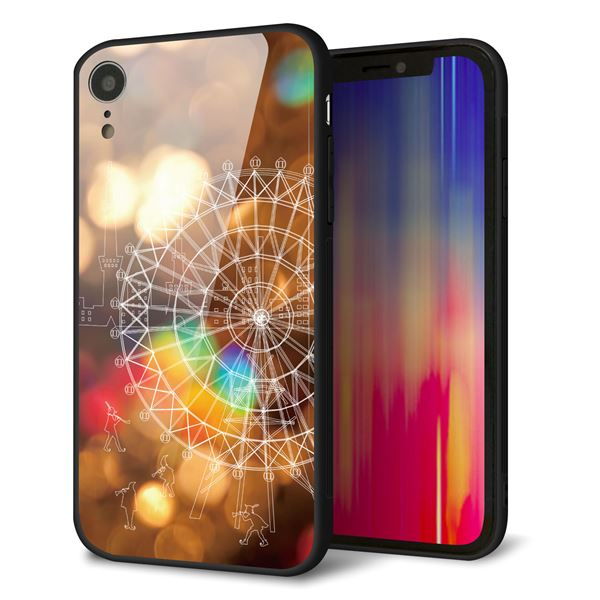 iPhone XR 強化ガラス＆TPUスマホケース ガラプリ【KM884 観覧車と笛吹】