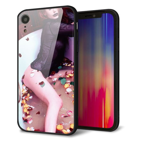 iPhone XR 強化ガラス＆TPUスマホケース ガラプリ【KM885 バラ風呂】
