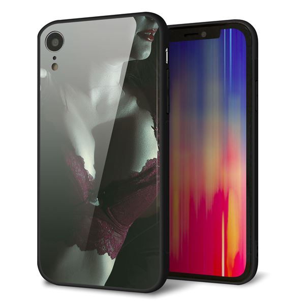 iPhone XR 強化ガラス＆TPUスマホケース ガラプリ【KM887 ランジェリー】