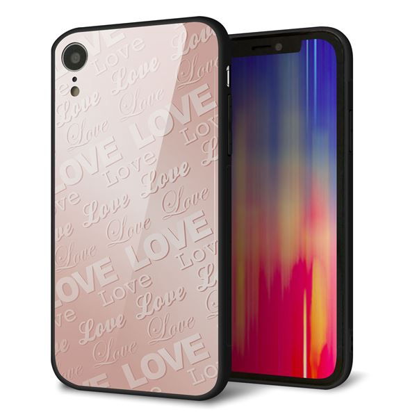 iPhone XR 強化ガラス＆TPUスマホケース ガラプリ【SC841 エンボス風LOVEリンク（ローズピンク）】