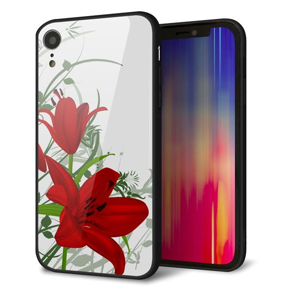 iPhone XR 強化ガラス＆TPUスマホケース ガラプリ【SC850 ユリ（レッド）】