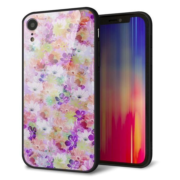 iPhone XR 強化ガラス＆TPUスマホケース ガラプリ【SC873 リバティプリント プレスドフラワー（パープル）】