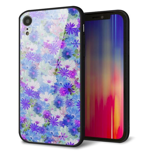 iPhone XR 強化ガラス＆TPUスマホケース ガラプリ【SC875 リバティプリント プレスドフラワー（ブルー）】