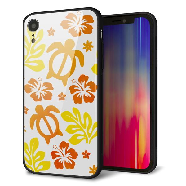 iPhone XR 強化ガラス＆TPUスマホケース ガラプリ【SC877 ハワイアンアロハホヌ（イエロー）】
