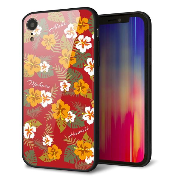 iPhone XR 強化ガラス＆TPUスマホケース ガラプリ【SC885 ハワイアンアロハレトロ（レッド）】