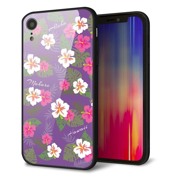 iPhone XR 強化ガラス＆TPUスマホケース ガラプリ【SC886 ハワイアンアロハレトロ（パープル）】
