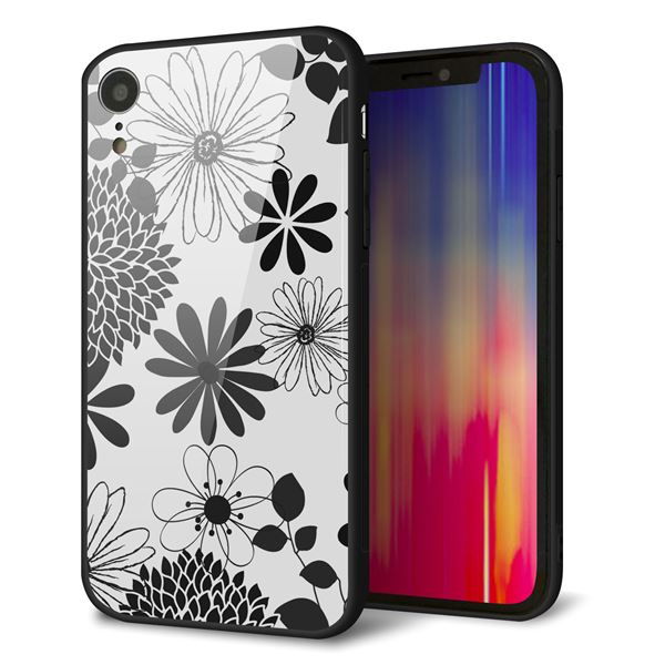 iPhone XR 強化ガラス＆TPUスマホケース ガラプリ【SC912 花柄モノトーン 01】